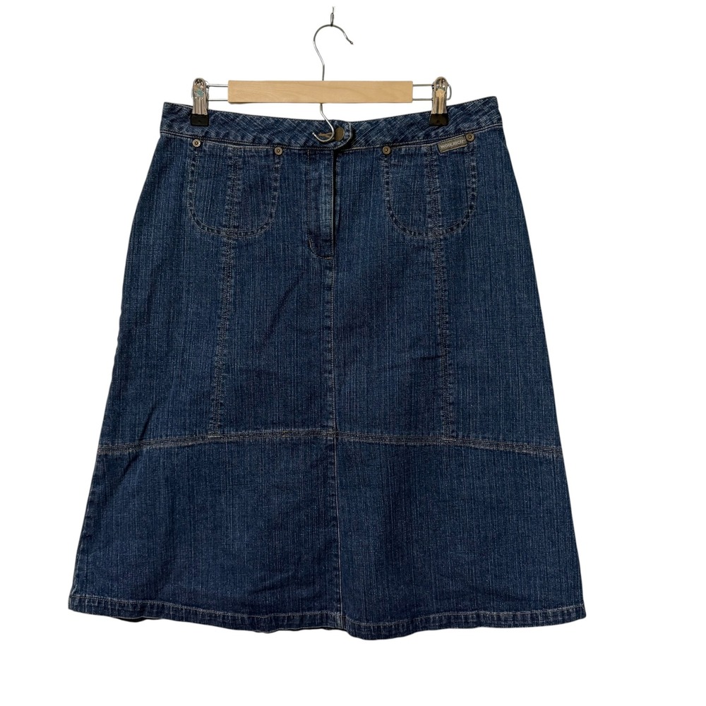 Vtg 90s Y2k Woolrich Denim Skirt Womens 12 Dark Blue A-Line Boho Western Cowgirl